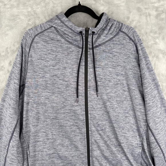 Zella Men Heathered Track Jacket Gray Blue Full Zip Hooded 2XL Polyester Spandex - Picture 3 of 14